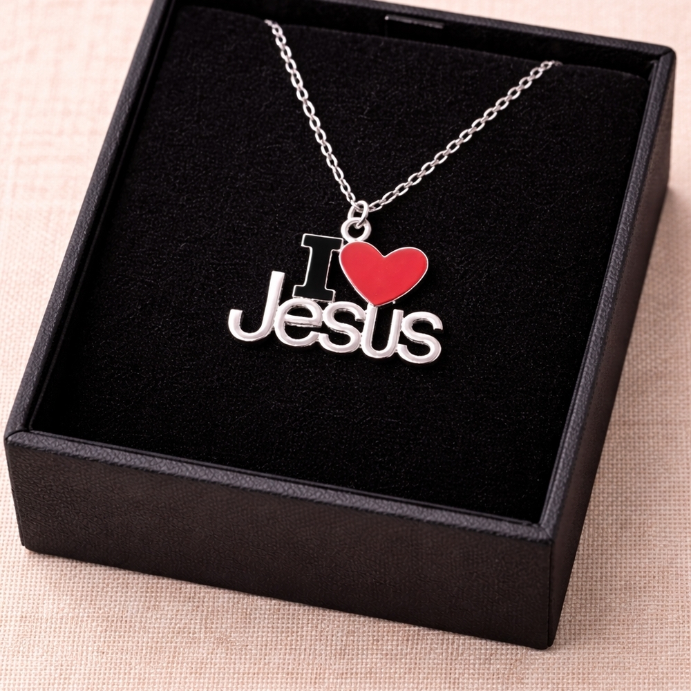 I Love Jesus Necklace | Christian Faith Jewelry | Silver Tone Pendant